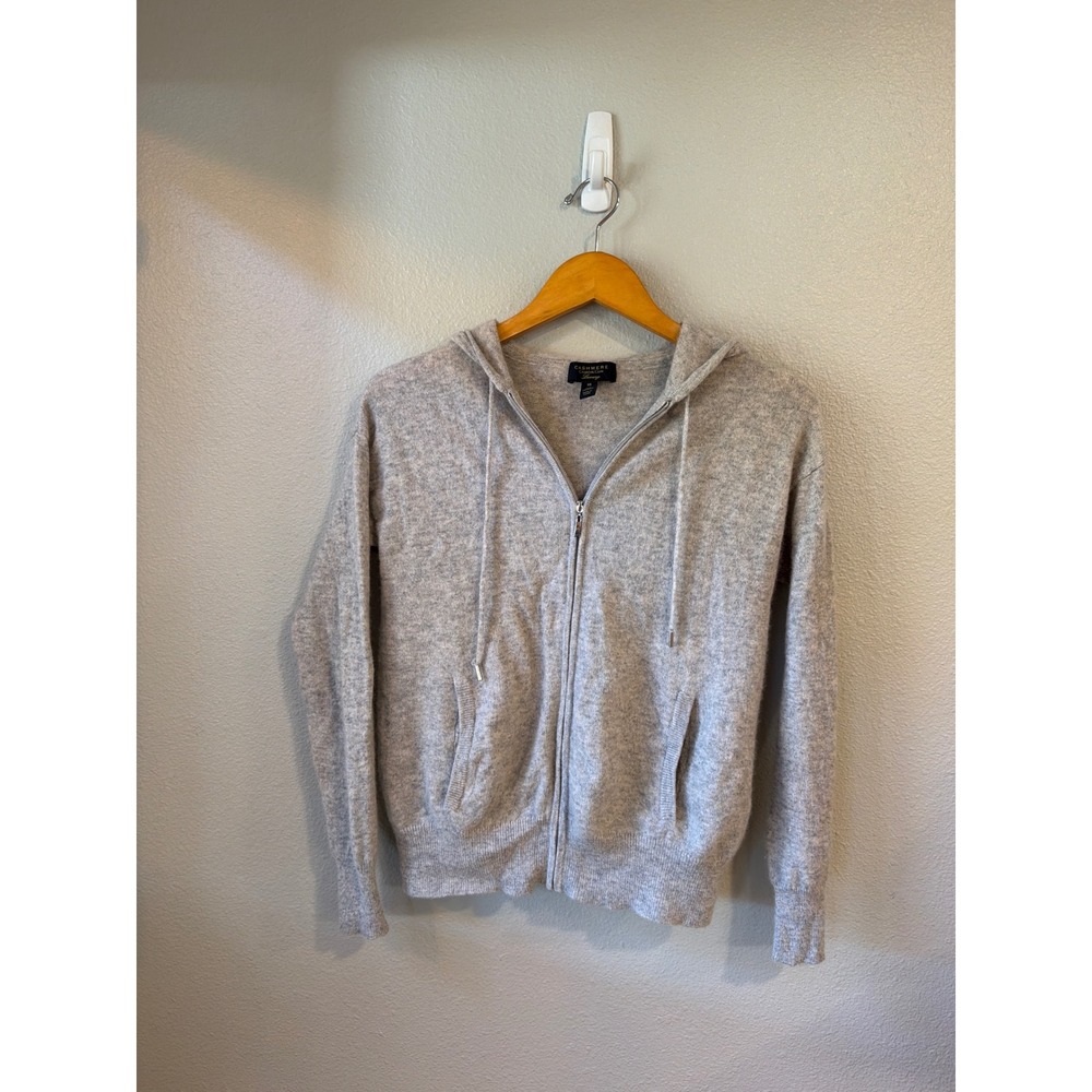 Charter Club Cashmere Hoodie Women XS Grey Zip Up Luxury Sweater